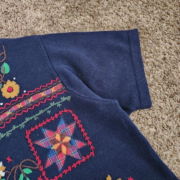 Vintage Grandma Beaded Embroidery Shirt Victoria Jones Christmas Sweater - Picture 4 of 6